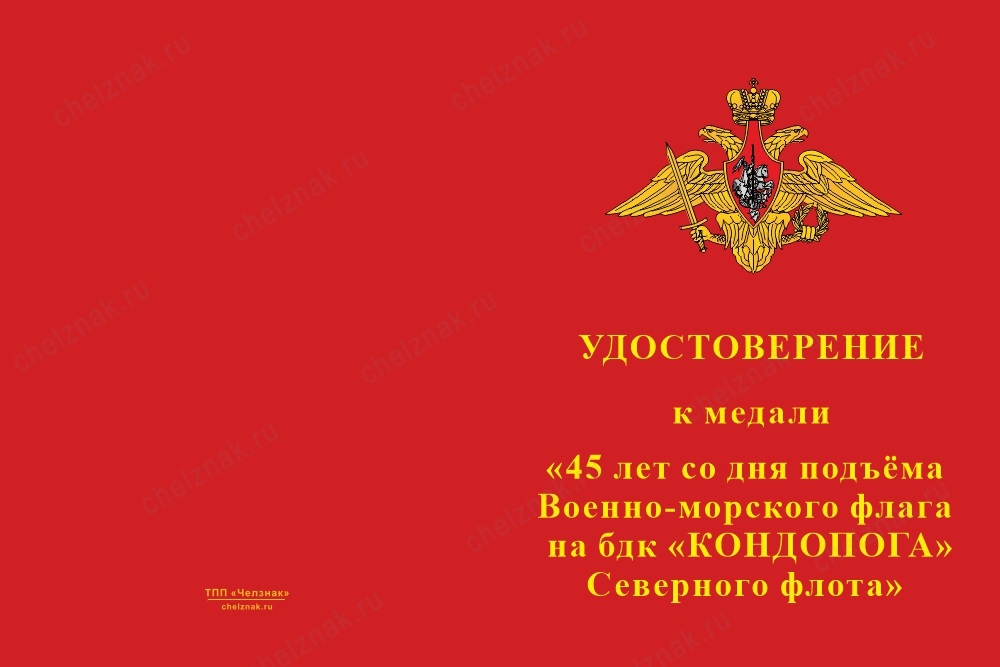 Лицевая сторона награды Медаль «45 лет БДК Кондопога» с бланком удостоверения