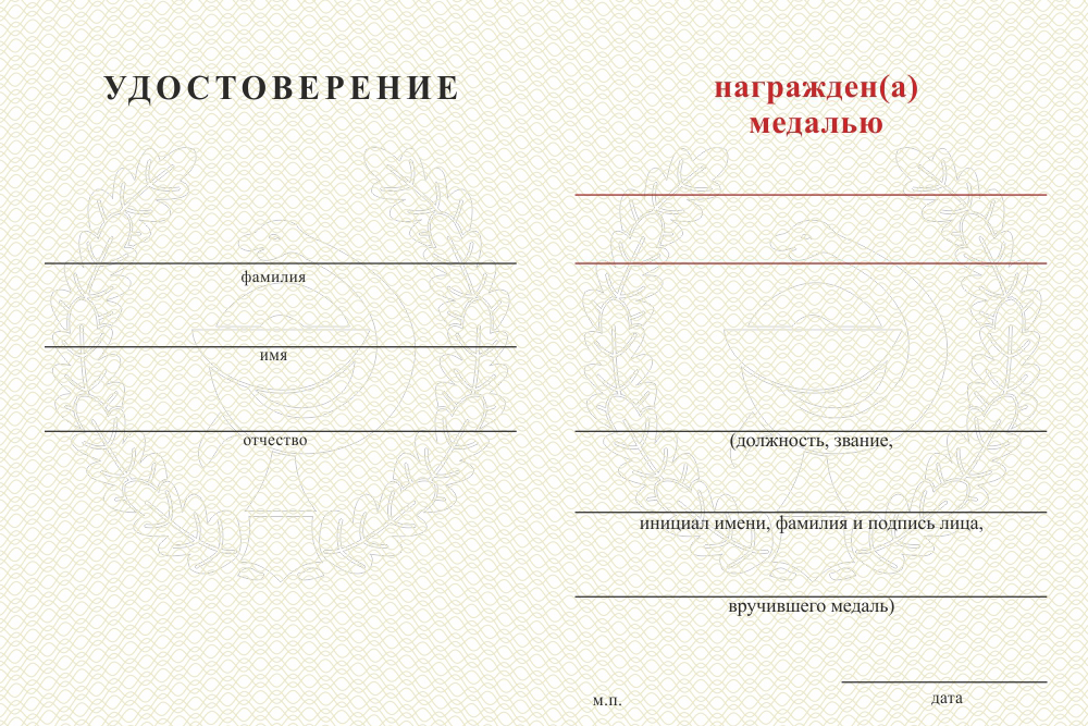 Бланк оборотная сторона Медаль медицинской службы ВС РФ (с текстом заказчика), с бланком удостоверения