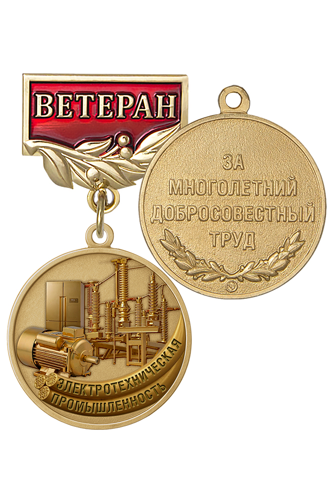 Медаль «Ветеран электротехнической промышленности» с бланком удостоверения