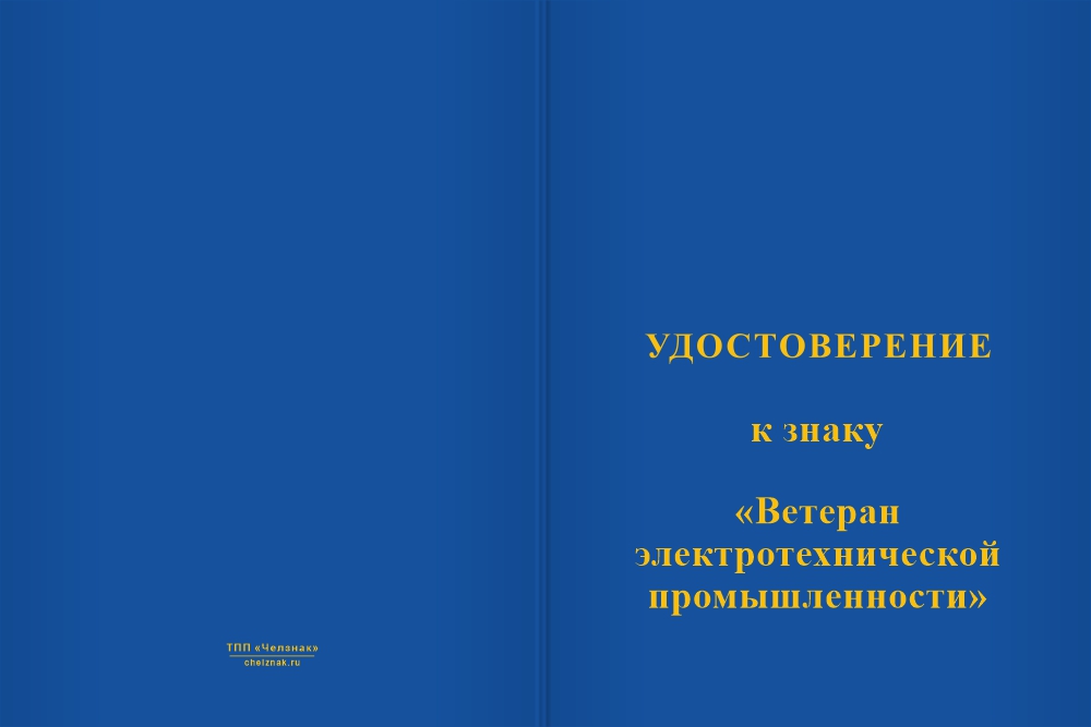 Бланк лицевая сторона Медаль «Ветеран электротехнической промышленности» с бланком удостоверения