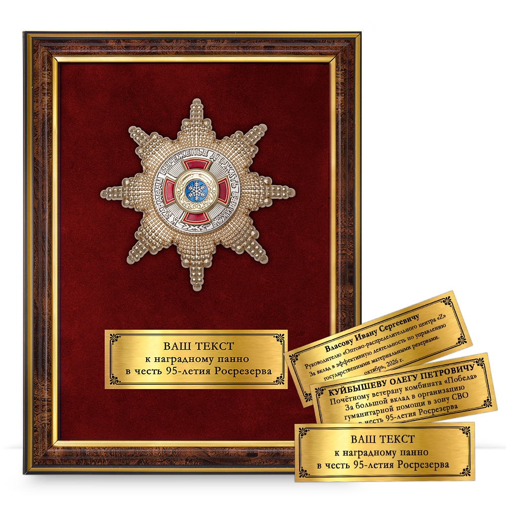 Лицевая сторона награды Наградное панно с орденом «95 лет Росрезерву»
