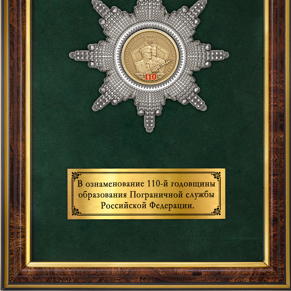 Обратная сторона награды Панно с орденом «В честь 110-летия пограничным войскам»