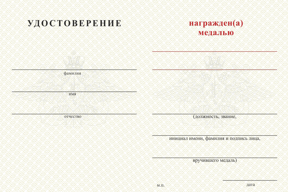 Бланк оборотная сторона Медаль ВМФ (с текстом заказчика), с бланком удостоверения