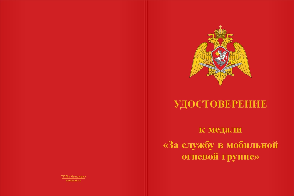 Бланк лицевая сторона Медаль «Мобильная огневая группа ВНГ РФ» с бланком удостоверения