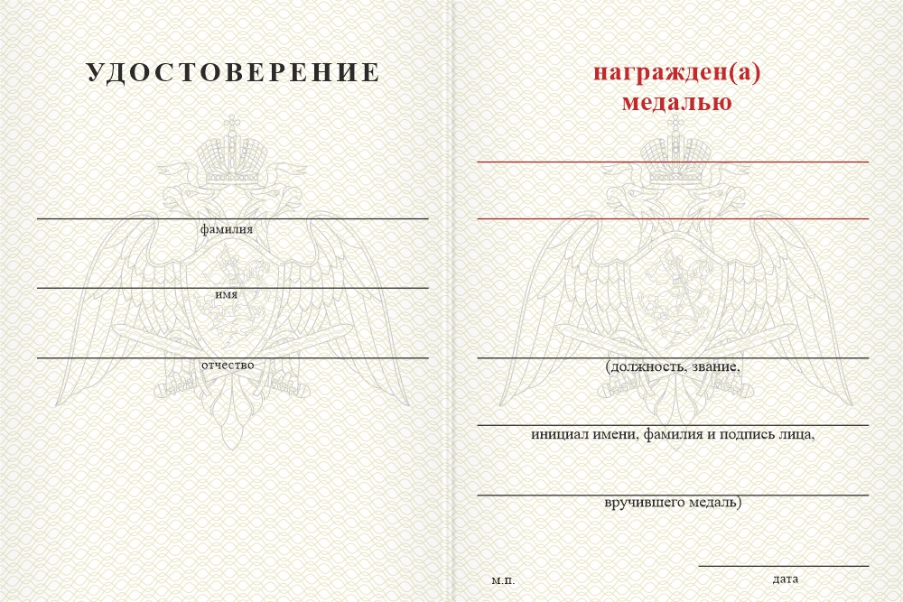 Бланк оборотная сторона Медаль «10 лет Управлению Росгвардии по Архангельской области» с бланком удостоверения
