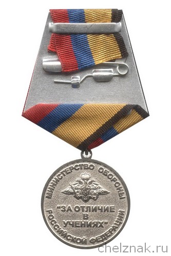 Реверс награды Медаль МО РФ «За отличие в учениях» с бланком удостоверения