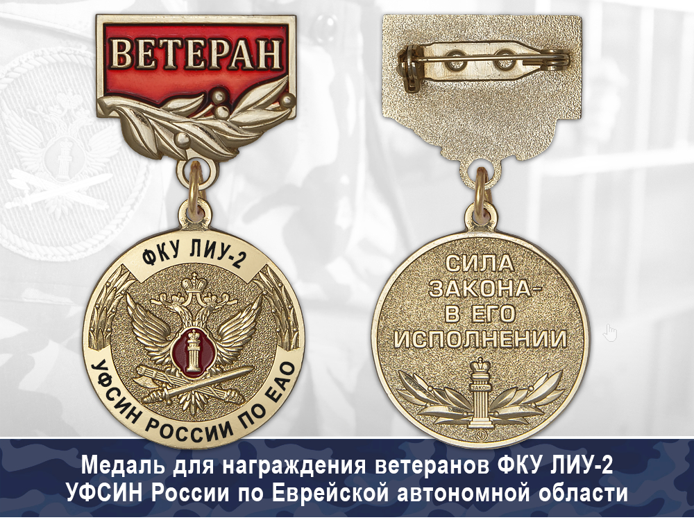 Обратная сторона награды Медаль ФКУ ЛИУ-2 УФСИН России по Еврейской автономной области с бланком удостоверения