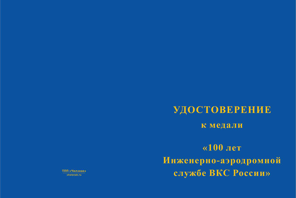 Бланк лицевая сторона Медаль «100 лет инженерно-аэродромной службе» с бланком удостоверения