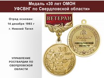 Купить бланк удостоверения Медаль «30 лет ОМОН УФСВНГ по Свердловской области» с бланком удостоверения
