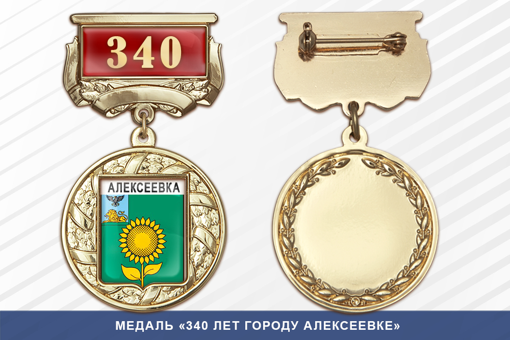 Медаль «340 лет городу Алексеевке» с бланком удостоверения