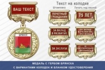 Медаль с гербом города Брянска с бланком удостоверения