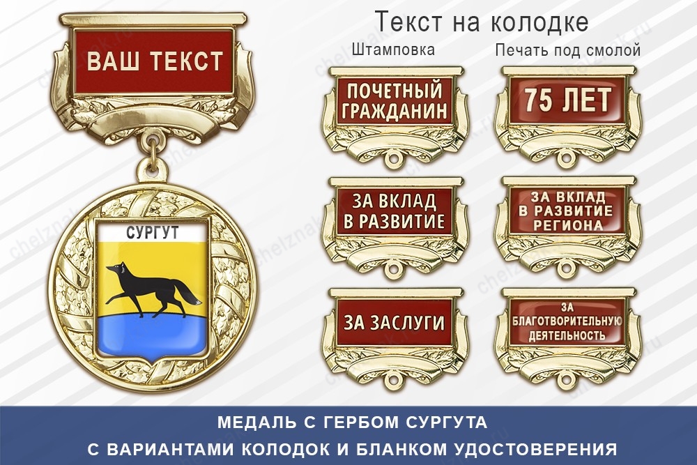 Медаль с гербом города Сургута Ханты-Мансийского АО — Югра с бланком удостоверения, дополнительное фото 1