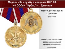 Медаль «За службу в Спецназе. 40 ООСпН "Ирбис"» с бланком удостоверения