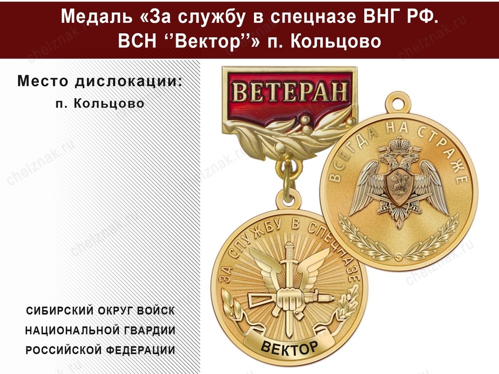 Медаль «За службу в Спецназе. ВСН "Вектор"» с бланком удостоверения, дополнительное фото 2