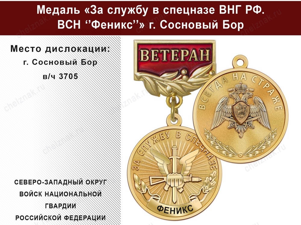 Медаль «За службу в Спецназе. ВСН "Феникс"» с бланком удостоверения, дополнительное фото 2