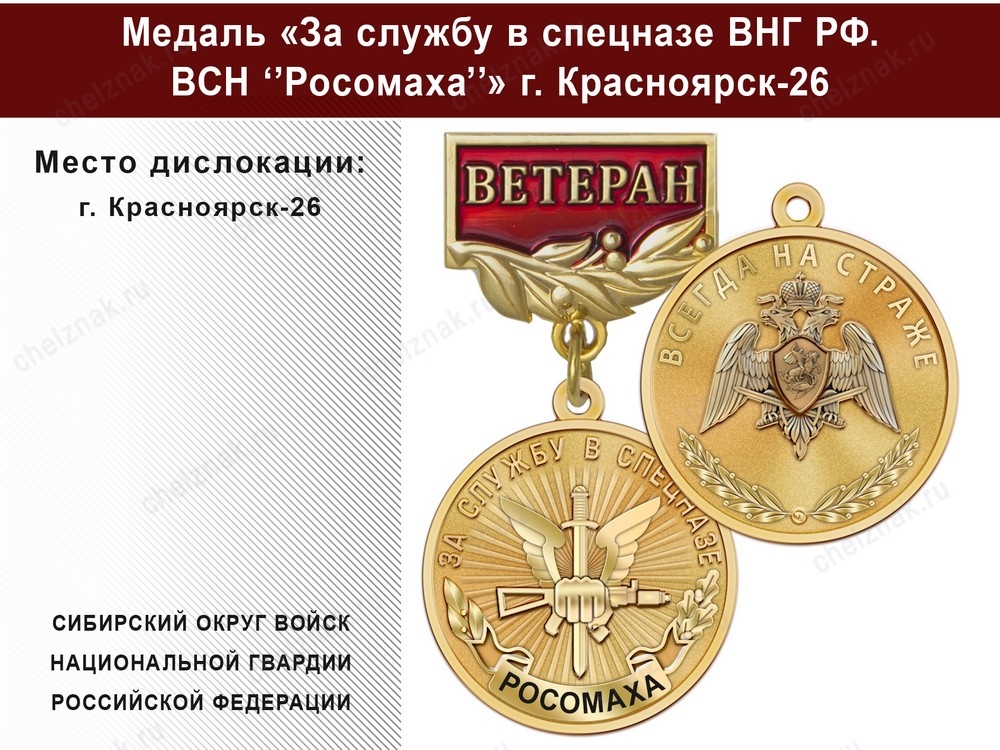Медаль «За службу в Спецназе. ВСН "Росомаха"» с бланком удостоверения, дополнительное фото 2