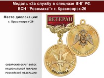Медаль «За службу в Спецназе. ВСН "Росомаха"» с бланком удостоверения