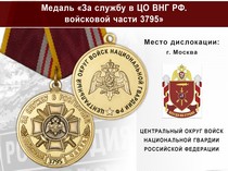 Медаль «За службу в ЦО ВНГ РФ. Войсковая часть 3795» с бланком удостоверения