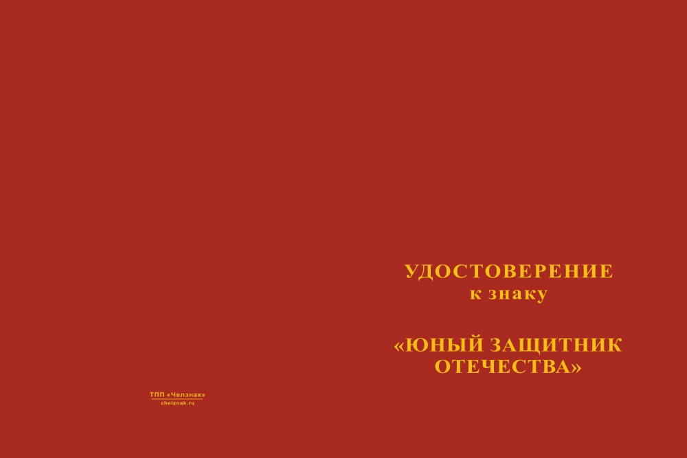 Бланк лицевая сторона Знак «Юный защитник Отечества» с бланком удостоверения