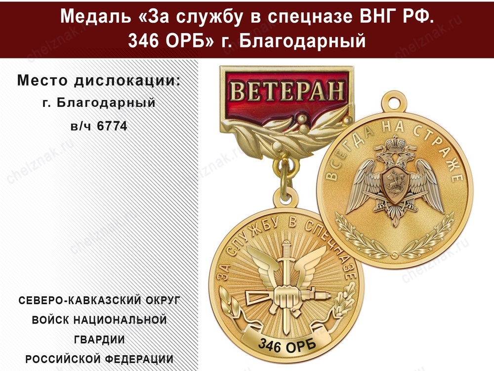 Медаль «За службу в 346 ОРБ» с бланком удостоверения, дополнительное фото 2