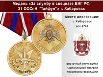 Медаль «За службу в Спецназе. 21 ООСпН "Тайфун"» с бланком удостоверения