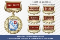 Медаль с гербом города Березников Пермского края с бланком удостоверения
