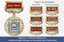 Медаль с гербом города Ноябрьска Ямало-Ненецкий АО с бланком удостоверения