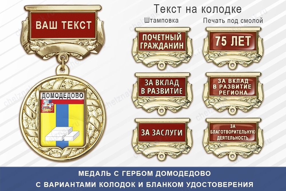 Медаль с гербом города Домодедово Московской области с бланком удостоверения, дополнительное фото 1
