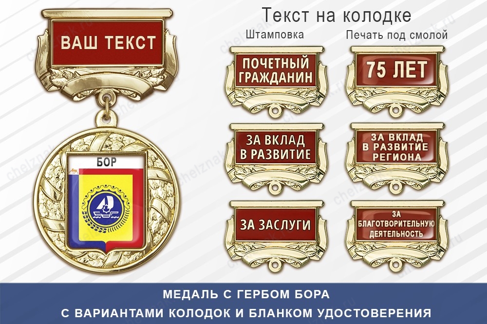 Медаль с гербом города Бора Нижегородской области с бланком удостоверения, дополнительное фото 1