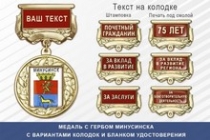 Медаль с гербом города Минусинска Красноярского края с бланком удостоверения
