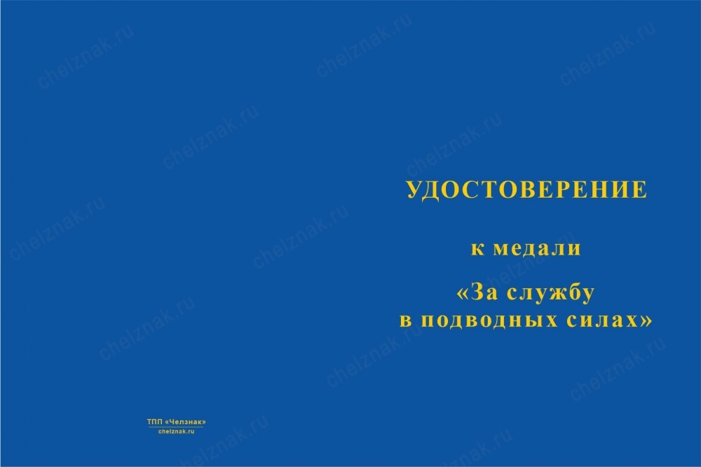 Лицевая сторона награды Медаль «Подводные силы» с бланком удостоверения