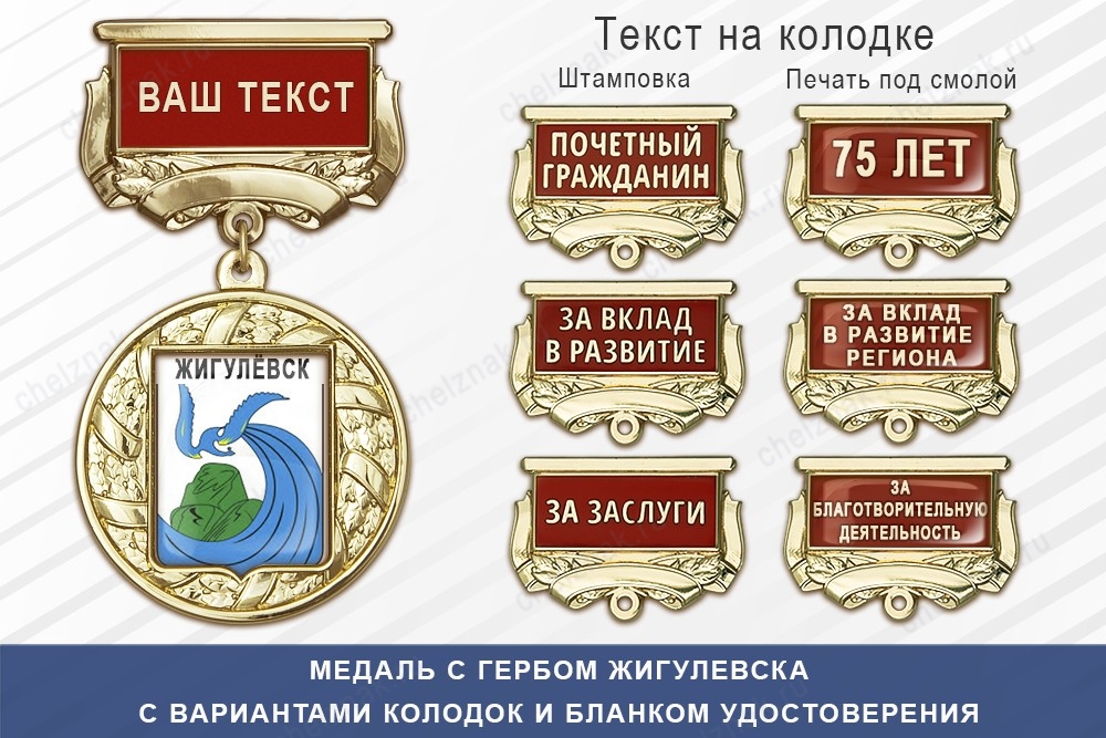 Медаль с гербом города Жигулевска Самарской области с бланком удостоверения, дополнительное фото 1