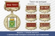 Медаль с гербом города Лесного Свердловской области с бланком удостоверения