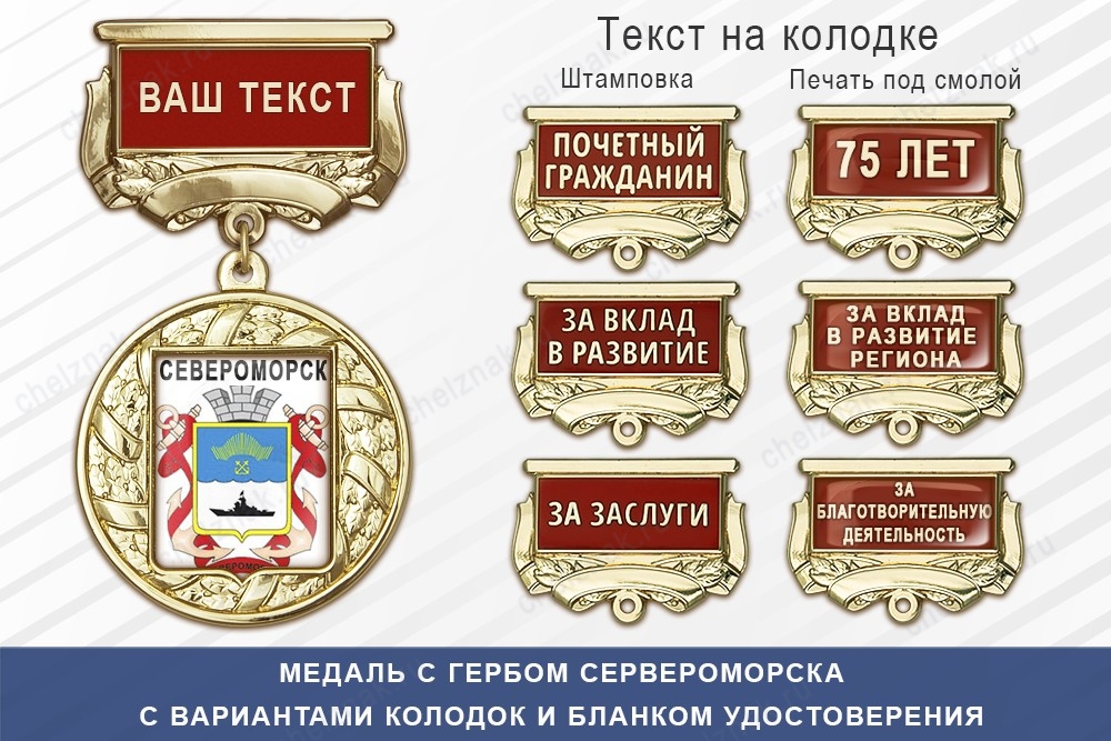 Медаль с гербом города Сервероморска Мурманской области с бланком удостоверения, дополнительное фото 1