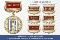 Медаль с гербом города Шелехова Иркутской области с бланком удостоверения