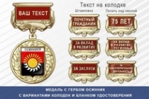 Медаль с гербом города Осинник Кемеровской области с бланком удостоверения