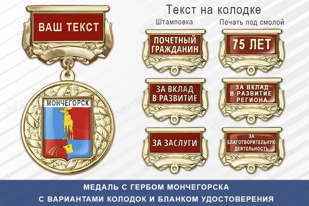 Медаль с гербом города Мончегорска Мурманской области с бланком удостоверения, дополнительное фото 1