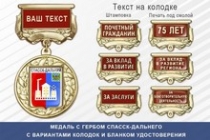 Медаль с гербом города Спасск-Дальнего Приморского края с бланком удостоверения