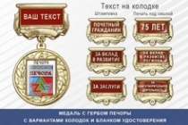 Медаль с гербом города Печоры Республики Коми с бланком удостоверения