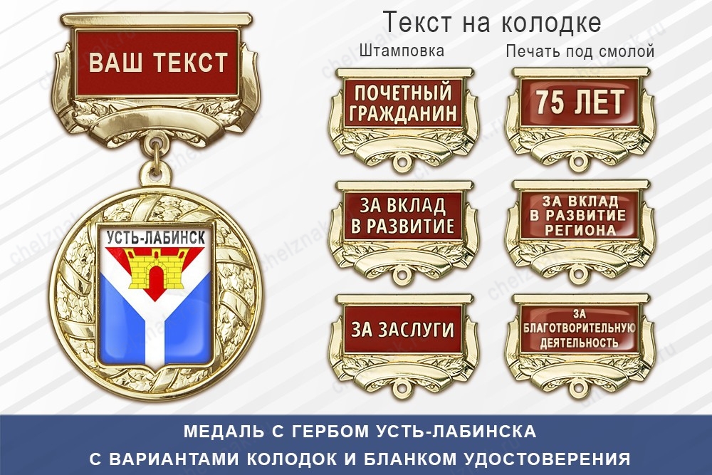 Медаль с гербом города Усть-Лабинска Краснодарского края с бланком удостоверения, дополнительное фото 1