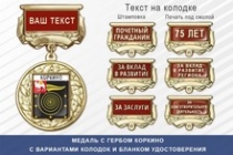 Медаль с гербом города Коркино Челябинской области с бланком удостоверения