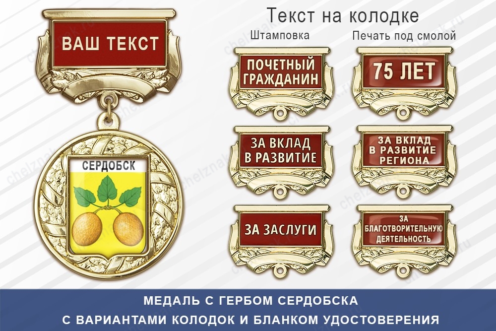 Медаль с гербом города Сердобска Пензенской области с бланком удостоверения, дополнительное фото 1