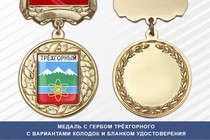 Медаль с гербом города Трёхгорного Челябинской области с бланком удостоверения