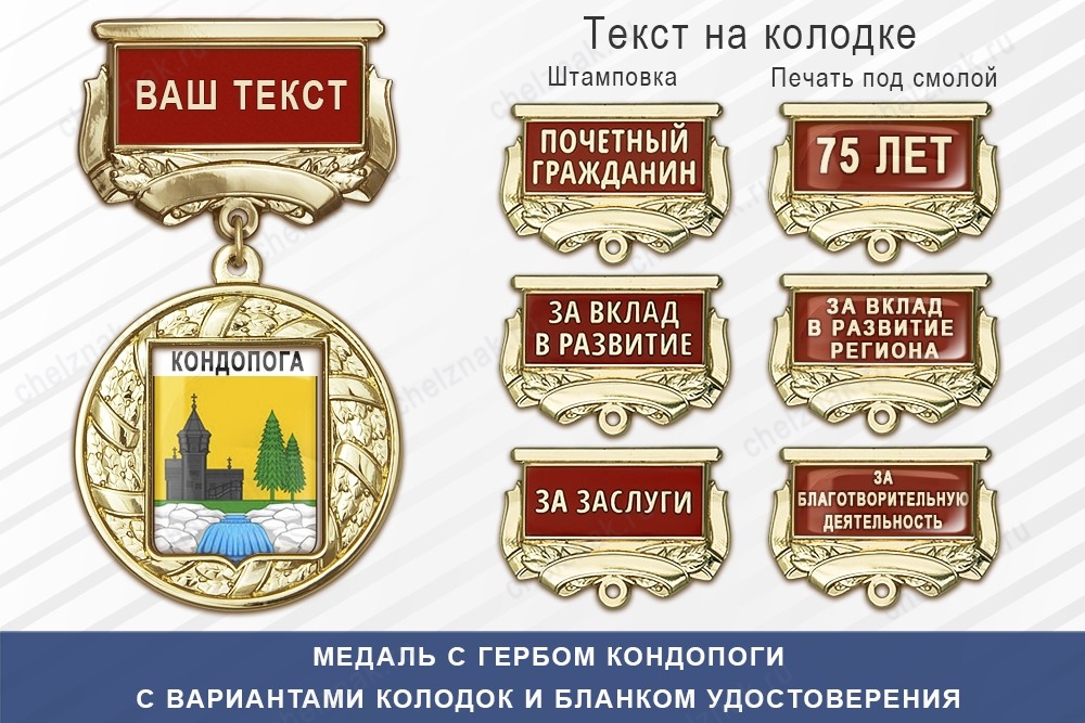 Медаль с гербом города Кондопоги Республики Карелия с бланком удостоверения, дополнительное фото 1