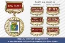 Медаль с гербом города Богдановича Свердловской области с бланком удостоверения