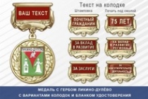 Медаль с гербом города Ликино-Дулёво Московской области с бланком удостоверения