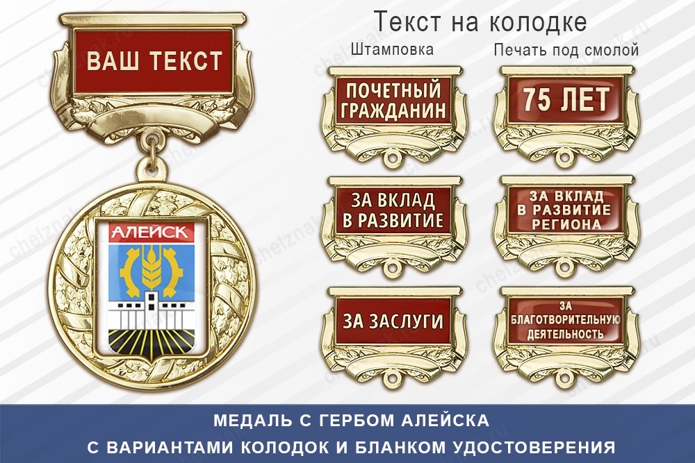 Медаль с гербом города Алейска Алтайского края с бланком удостоверения, дополнительное фото 1