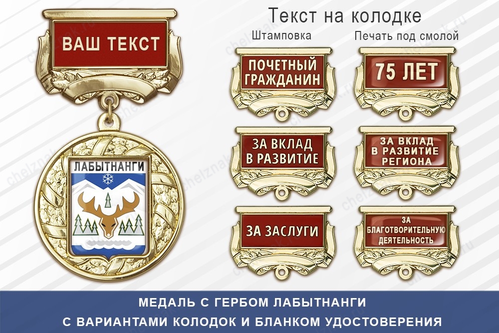 Медаль с гербом города Лабытнанги Ямало-Ненецкий АО с бланком удостоверения, дополнительное фото 1