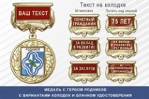 Медаль с гербом города Родников Ивановской области с бланком удостоверения