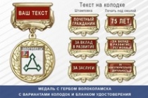 Медаль с гербом города Волоколамска Московской области с бланком удостоверения
